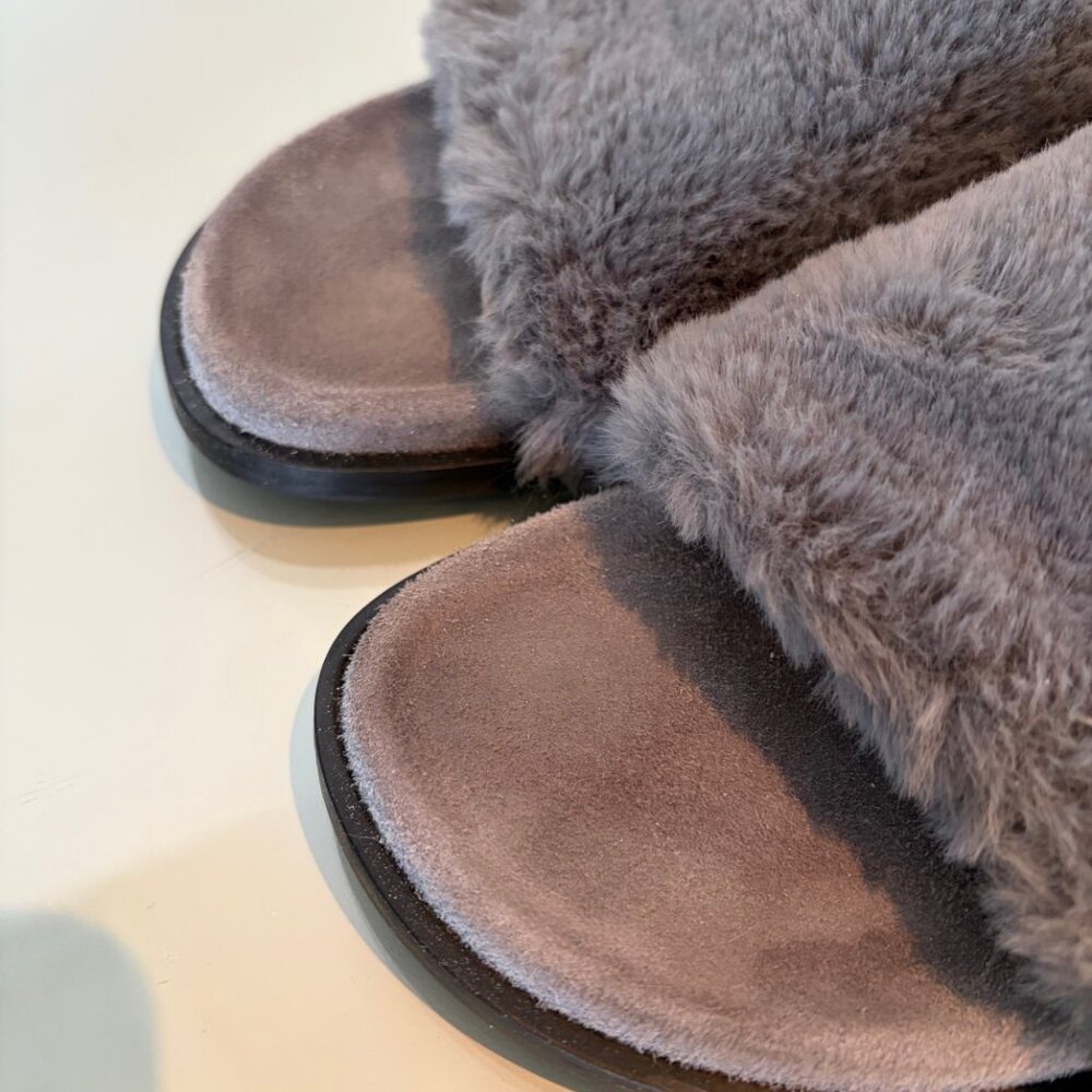 M.Gemi Gray Faux Fur Slide Sandals EU 42 US 11 Made Italy - Picture 6 of 9
